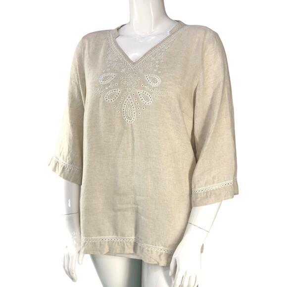 Tommy Bahama Tops - Tommy Bahama Womens Size L Tunic Top Embroidered Beaded Linen *TINY FLAW